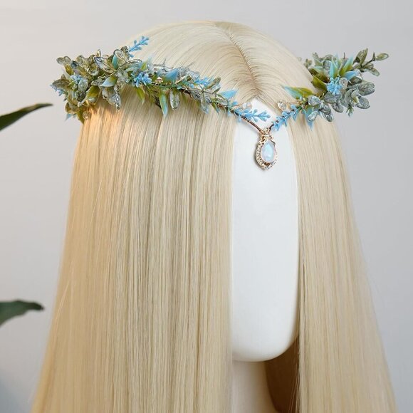 Blue Flower Elf Crown Fairy Headpiece for Cosplay Renaissance Festival Women main image 6